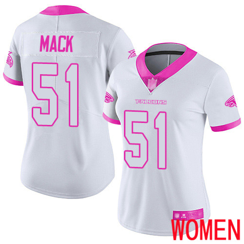 Atlanta Falcons Limited White Pink Women Alex Mack Jersey NFL Football #51 Rush Fashion->women nfl jersey->Women Jersey